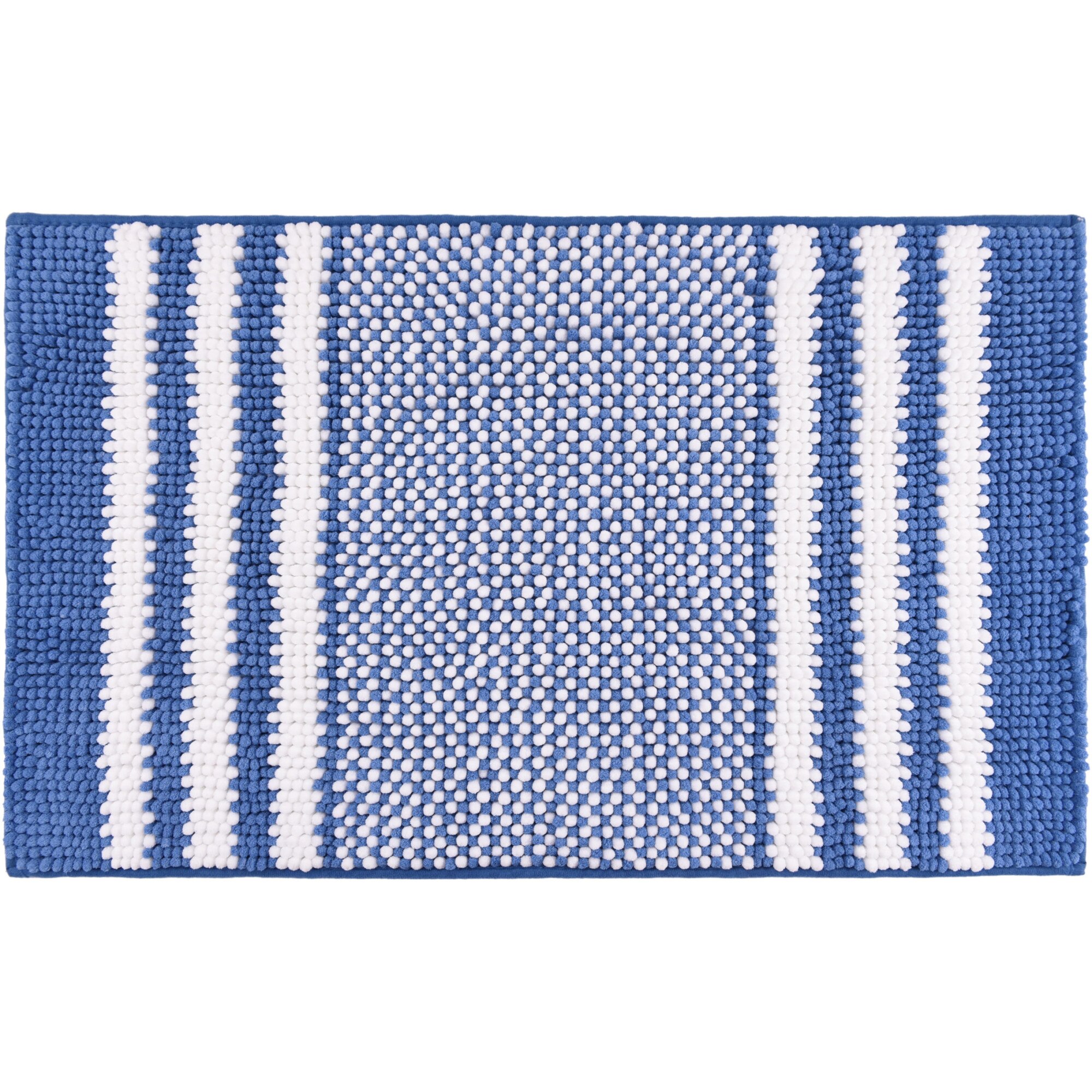 Covoras baie Kring Chenille, 1600 gsm, 50x80 cm, Albastru/Alb